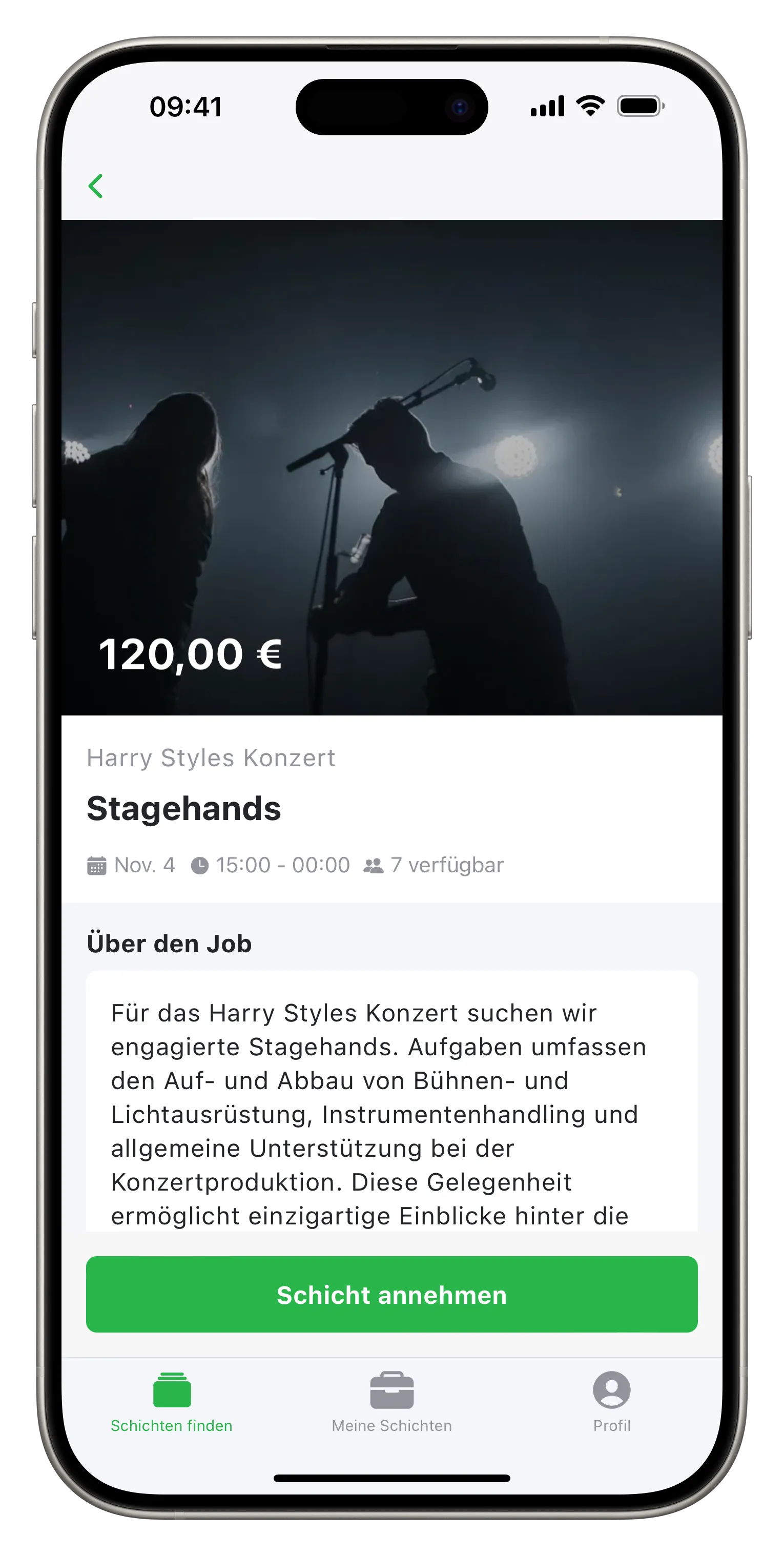uniworks App — Schicht-Detail mit Schicht annehmen