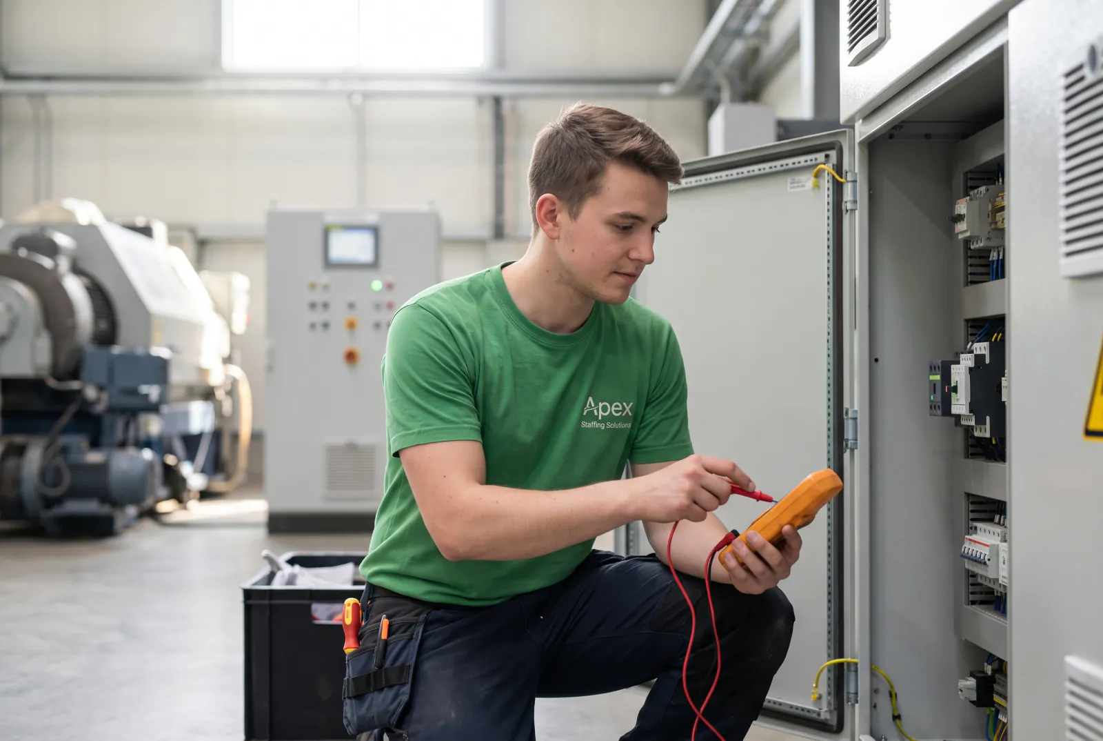 Elektriker prüft einen Schaltschrank bei uniworks