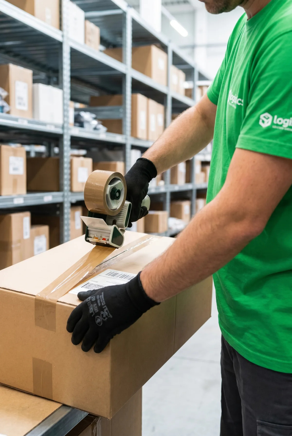 Logistikpersonal beim Verpacken im Lager
